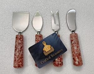 Ensemble de 4 couteaux à fromage uniques, manche en résine et pierre, acier inoxydable, pour fromage et pizza, au meilleur prix - Product Image 6