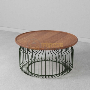 Mesa Redonda de Madera con Estructura de Alambre, Portátil, Económica, Convertible, Moderna, Mini Mesa para Laptop, Mesa de Centro para Té y Café, Muebles para Sala de Estar - Product Image 5
