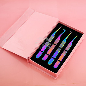 Wholesale Private Label Rainbow Multi-Color Classic Lash Tweezers Volume Fans <b>Tools</b> Stainless 45 Non-Slip Isolation - Product Image 1