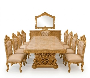 Royal Retro Style Maharaja <b>Dining</b> <b>Table</b> Set Masterpiece Antique Gold Wooden Carved <b>Dining</b> <b>Table</b> <b>with</b> Tufted <b>Chairs</b> for 10 Person - Product Image 3