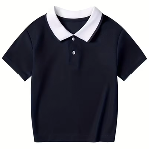 Adults' Polo Shirt Spring Summer Mid-Big Unisex Style Contrast Collar Polo Neck Short Sleeve 100% Cotton School Uniform - Product Image 1