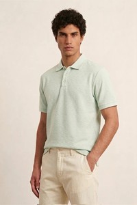 Jersey de Algodón Teñido en Hilo Verde Claro para Hombre, con Logotipo Frontal, Manga Corta, Corte Regular, Estilo Urbano, Tejido Grueso - Product Image 2