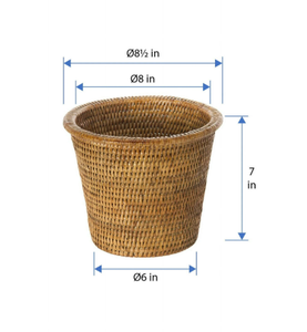 Cesta de mimbre natural tejida a mano, redonda, con borde enrollado, para plantas de interior y exterior, de Vietnam. - Product Image 2