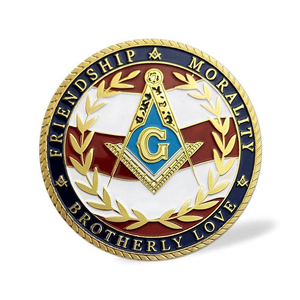 Moneda de Desafío Masónica Personalizable de Metal Chapado en Oro con Diseño de Compás y Escuadra - Regalo Conmemorativo de Amistad y Moralidad - Product Image 1