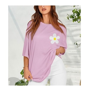 Nouvel Arrivage T-shirt Décontracté Femme Imprimé Numérique 100% Coton Manches Courtes Grande Taille Épaules Tombantes Confortable Fabriqué au Bangladesh - Product Image 3