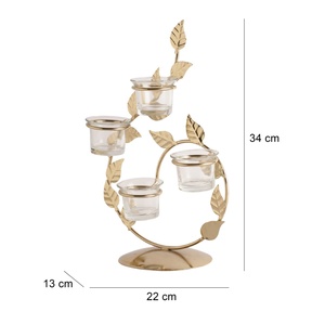 Golden Nordic Leaf Design Iron Handmade Eco-Friendly Candle <b>Stand</b> with 4 <b>Tea</b> Light Holders for Religious Activities - Product Image 2