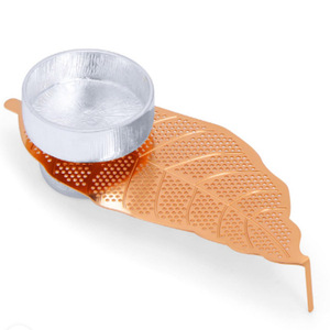 Tea Light Holder with Designer Leaf Rose Gold and Silver <b>Copper</b> Leaf Tea Light Holder Heat Resistant for Home Wedding Decoration - Product Image 3