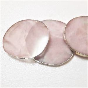 Al por mayor: Posavasos de piedra preciosa de cuarzo rosa pulido, con figura de Feng Shui de piedra natural chapada en plata, estilo suvenir ligero y mascota. - Product Image 2