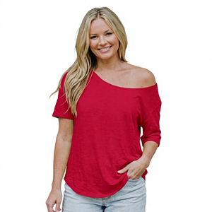<b>High</b> Quality Women's Summer <b>T</b>-<b>Shirt</b> Crew Neck Regular Fit Solid Color Casual Breathable Knitted Polyester/Cotton Top - Product Image 4