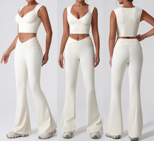 Nuevo Conjunto de Yoga con Chaleco Ajustado y Pantalones Acampanados de Secado Rápido, Cintura Alta, Casual, Versátil, para Fitness y Deportes - Product Image 1