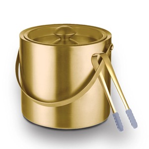 Elegant Gold Champagne Bucket Drink Chiller With Matching Ice Tongs And Cover Modern Portable Gold Ice Bin For Home Bar <b>Cart</b> - Product Image 5