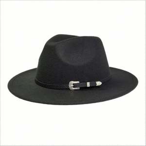 Chapeau Fedora rétro en laine à bord plat de couleur unie, style squash, directement de l'usine - Product Image 5
