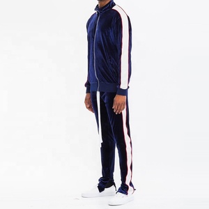 Blue Velvet Tracksuit Men Autumn Winter 2 Piece Zipper Jacket Top and Jogger Sport Wear Velvet Tracksuits - Product Image 6