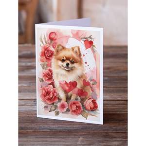 Whimsical A7 Size 5x7 Blank <b>Note</b> <b>Cards</b> Pomeranian Valentine Roses Pack of 8 with Envelopes <b>Greeting</b> <b>Cards</b> - Product Image 2