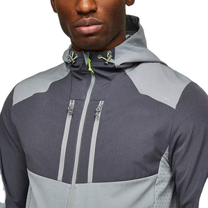 Ensemble de survêtement sportif pour homme, gris, avec blocs de couleur, manches longues, fermeture éclair à capuche, séchage rapide, polyester et coton, coupe classique, automne - Product Image 5
