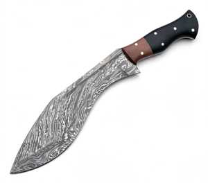 Couteau de camping incurvé en acier Damas fait main, robuste, pour usage extérieur, outil de bushcraft avec manche en bois et résine bicolore - Product Image 3