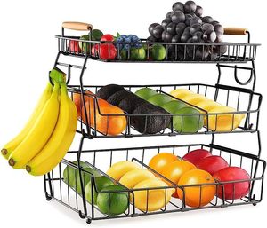 Organizador de Almacenamiento de Cocina de Dos Niveles, Cesta Metálica Multifuncional para Frutas, Uso en Sala de Estar, Doble Capa Desmontable para Escritorio - Product Image 3