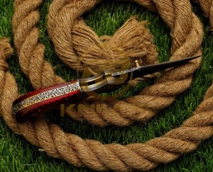 Cuchillo Plegable de Acero de Damasco Hecho a Mano con Mango de Madera, Cuchillo de Bolsillo para Camping al Aire Libre, Hoja OEM de Punta Caída de 7 Pulgadas de Largo Total - Product Image 3