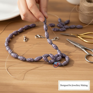 Cuentas ovaladas de diseño en morado brillante y negro |   Cuentas de Patrones Mixtos para Pulseras, Collares, Pendientes y Creación de Joyería Creativa - Product Image 4