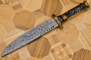 Cuchillo Bowie Táctico de Damasco Hecho a Mano, con Mango de Resina Blanca, Personalizable, Hoja Fija de Acero de Damasco, Multifuncional para Camping - Product Image 5