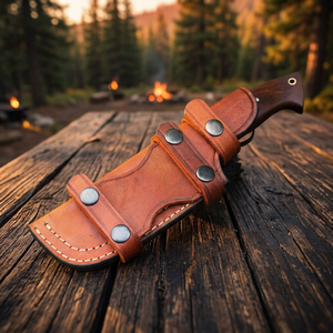 Cuchillo de caza hecho a mano de acero de Damasco con mango de madera de nogal y funda de cuero fino, cuchillo de camping, cuchillo para exteriores, cuchillo EDC. - Product Image 5