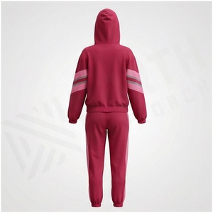 Women's <b>Pink</b> Color Blocking Hooded <b>Tracksuit</b> <b>Set</b> Full Sleeve Casual Joggers With Side Pockets Autumn Wear - Product Image 2