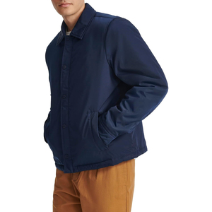 Men's Navy Blue Canvas <b>Coach</b> Jacket With Zipper Closure And Button Front Windproof Casual Outerwear Regular Fit Turn-down Collar - Product Image 2