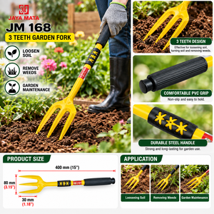 คราดมือ JAYA MATA JM168 3 ซี่ ขนาด 15 นิ้ว ทำจากเหล็ก พร้อมด้ามจับ PVC สำหรับพรวนดิน กำจัดวัชพืช และดูแลสวนในบ้าน - Product Image 4