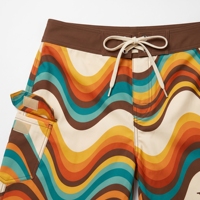 Shorts de bain personnalisés à cordon de serrage pour hommes, style rétro années 70, à rayures ondulées, séchage rapide, avec poches, pour la plage et le surf, ODM