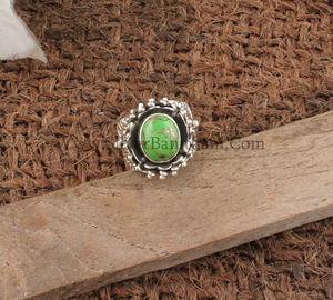 Bague en turquoise verte naturelle en argent sterling 925, style bohème, avec pierre verte, pour femmes et hommes, bijoux en pierres précieuses, vente en gros - Product Image 5