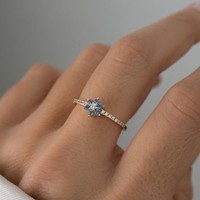 Bague Aquamarine Délicate en Argent Sterling 925 Plaqué Or 14K et Rhodium, Luxe Vintage Minimaliste Fine Certifiée IGI, Collection Février
