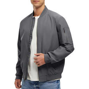 Blouson bomber bleu marine pour homme, fermeture éclair, coupe décontractée, coupe-vent, couleur unie, matière polyester - Product Image 4