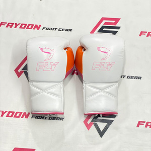 Nouvel ensemble de boxe professionnel en cuir véritable blanc/orange/rose, fait main, avec gants à lacets et casque de protection pour l'entraînement - Product Image 3