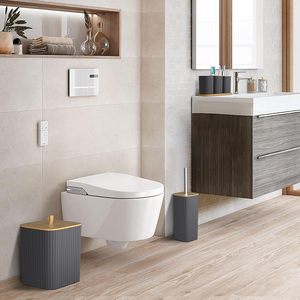 Set da <span class=keywords><strong>Bagno</strong></span> Nero 22 Pezzi con Tenda Doccia, Spazzola WC, Cestino, Dispenser Sapone, Accessori, Porta Bastoncini Cotone e Vassoio - Product Image 6