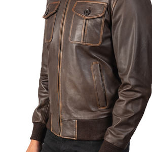 Chaqueta Bomber Unisex de Cuero Genuino Marrón, Estilo Clásico Vintage, Casual, Impermeable y Resistente al Viento, ODM - Product Image 6