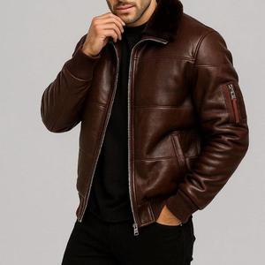 แจ็คเก็ตหนังแท้บุรุษสำหรับฤดูหนาว แบบลำลอง ระบายอากาศได้ดี แห้งเร็ว มีโลโก้ด้านหน้า ทำจากหนังวัวแท้ - Product Image 5