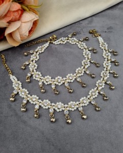 Crystal <b>Beaded</b> Payal <b>Anklets</b> Pair Wholesale Stone Studded Hanging Ghungroo Foot Wear Accessories Traditional Ethnic Wear <b>Anklets</b> - Product Image 6