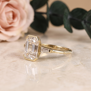HIPHOP SPARKLE ER29 925 Sterling <b>Silver</b> <b>Emerald</b>-Cut Moissanite Prong-Set Solitaire Engagement <b>Ring</b> Rhodium/18K Gold Plating for - Product Image 2
