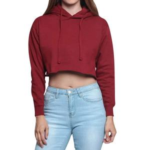 Haut court à capuche respirant de couleur unie pour femme, style décontracté, avec logo brodé personnalisé, pull à manches longues - Product Image 1