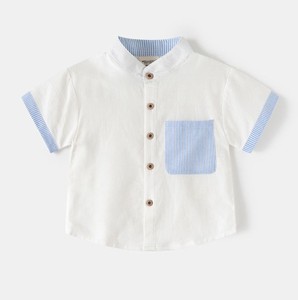 เสื้อเชิ้ตเด็กชาย คอจีน แขนสั้น สีพื้น ผ้าฝ้ายป๊อปลิน เสื้อลำลองมีกระเป๋า ทรงปกติ - Product Image 3
