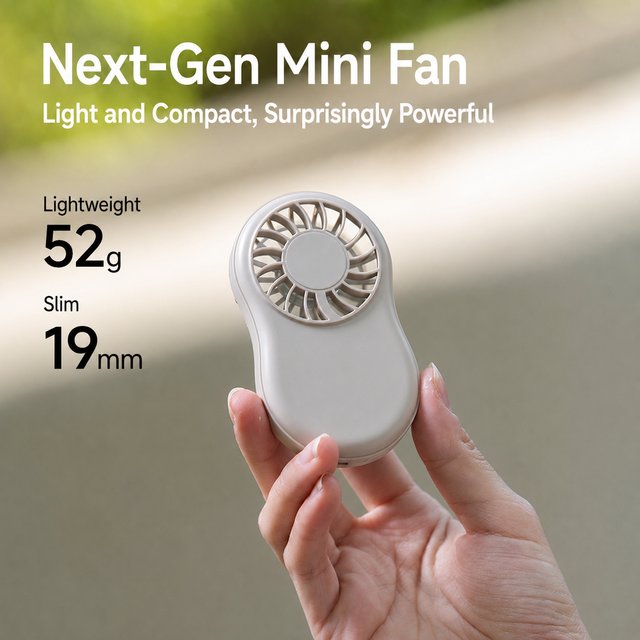 Portable Mini Fan Ultra Thin 19mm Pocket Handheld Fan with 1200mAh Battery 5 Speed Settings USB Rechargeable Personal Fan