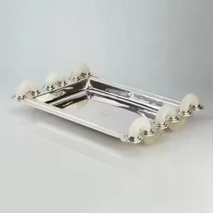 Nueva llegada: Paquete doble de bandejas ovaladas pequeñas para postres, con acabado dorado cepillado, bandeja de acero inoxidable para servicio de habitaciones de hotel. - Product Image 5