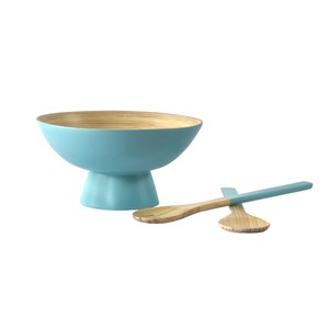 Handmade Spun Bamboo <b>Serving</b> Bowl Set with Spoon and Fork Kitchenware Bamboo Salad Bowls Food Fruit made in Vietnam - Product Image 1