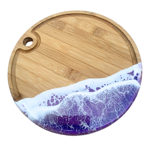 Round Wooden Cutting <b>Board</b> With Ocean Wave Resin Design Coastal Style Handmade Kitchen Decor - Product Image 4
