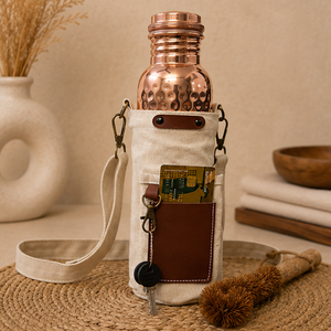 Hammered Textured Copper Hydration Vessel With <b>Brush</b> Eco-friendly Portable Multi-Use Home Use with Coaster Lids - Product Image 2