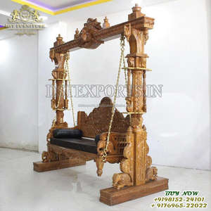 Columpio Doble de Madera con Acabado Marrón, Columpio Artesanal de Madera de Teca para Interiores, Columpio King Size con Acabado Nogal para el Hogar, EE. UU. - Product Image 2