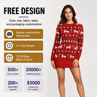 Robe pull de Noël pour femme, motif renne jacquard, tricot rouge, robe de Noël, tricot d'hiver, vêtements de fête, OEM personnalisé, vente en gros