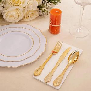 Ensemble de couverts de luxe style classique doré pour décoration de table, cuillère, fourchette, couteau, sans BPA, sans danger pour les aliments. - Product Image 4