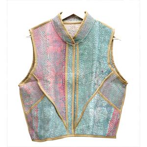 Chaleco de Botones Kantha Indio, Multicolor, Tejido, Estilo Vintage, Prenda Exterior Transpirable y Ecológica para Mujer - Product Image 1