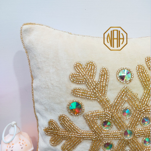 Housse de coussin en velours crème faite à la main, motif perlé de Noël, brodée, style ferme, taie d'oreiller décorative, vente en gros d'usine - Product Image 2